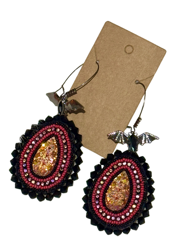 Orange Cab Black and Red Bat Beaded Earrings; by Auntie Maymie & Nana Creations