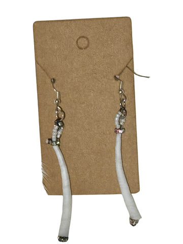 Single Dentalium Looped White Bead Earrings; by Auntie Maymie & Nana Creations