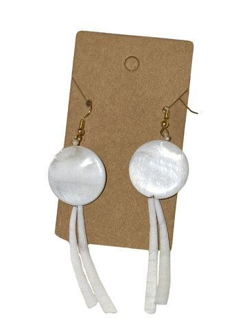 Round White Double Dentalium Earrings; by Auntie Maymie & Nana Creations