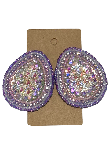 White Cab Purple Beaded Earrings; By Auntie Maymie & Nana Creations