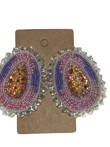 Orange Cab Pink & Purple Beaded Earrings; by Auntie Maymie & Nana Creations