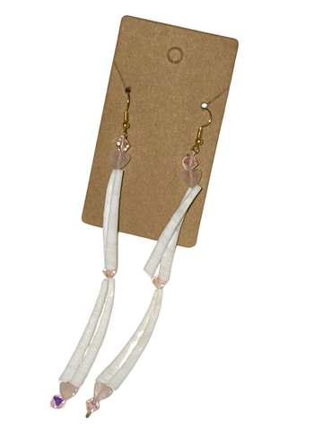 Pink Heart Double Dentalium 2 Tier Earrings; by Auntie Maymie & Nana Creations