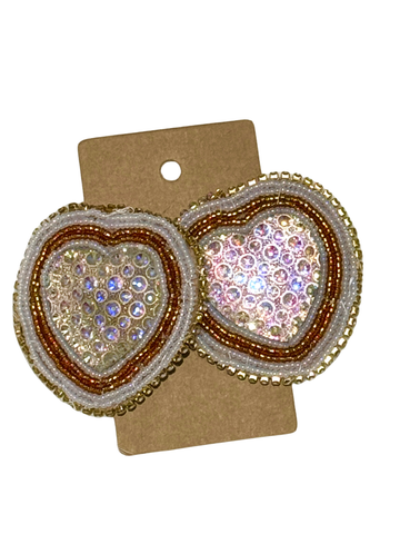 White & Gold Heart Cab Earrings; by Auntie Maymie & Nana Creations