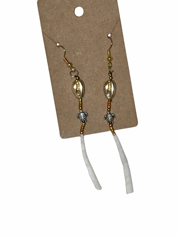 Single Dentalium Gold Shell & Turtle Earrings; by Auntie Maymie & Nana Creations