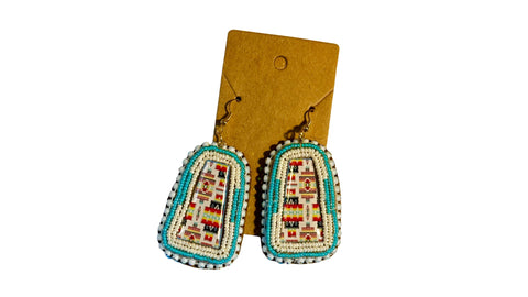Turquoise beaded earrings with cab; By Auntie Maymie & Nana Creations