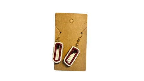 Small Red and White Porcupine Quill Beaded Earrings; By Auntie Maymie & Nana Creations