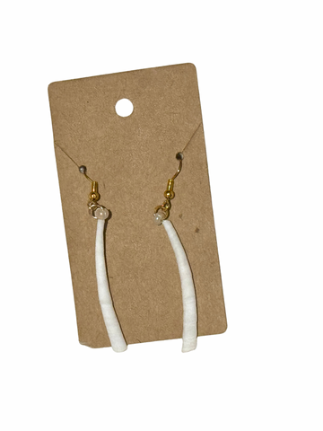 Single Dentalium White Bead Earrings; by Auntie Maymie & Nana Creations