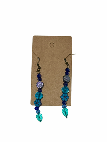 Blue Flower Beaded Earrings; by Auntie Maymie & Nana Creations