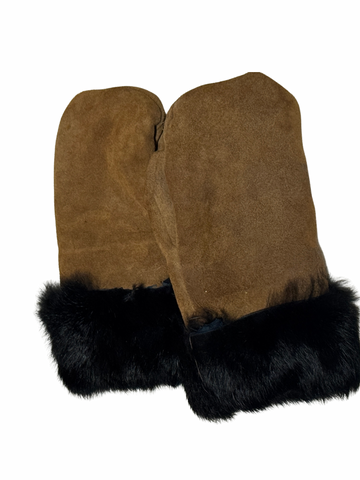 Rabbit Fur and Leather Mittens; by Auntie Maymie & Nana Creations