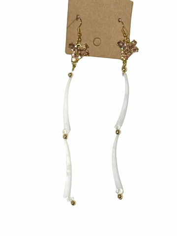 Single Dentalium 2 Tier Gold Flower Earrings