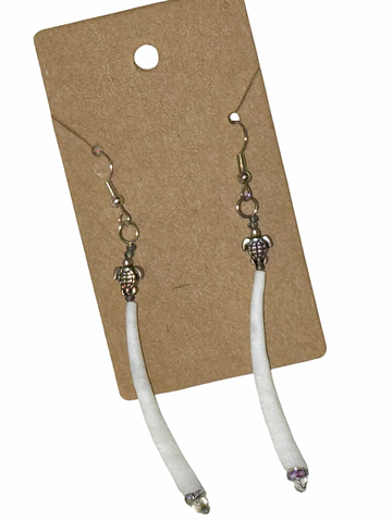Single Dentalium Silver Turtle Earrings; by Auntie Maymie & Nana Creations