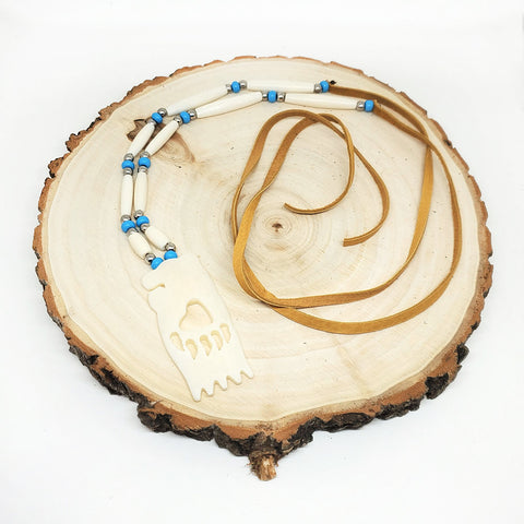 Bear Paw White Buffalo Bone Necklace; by Sunheart Rises