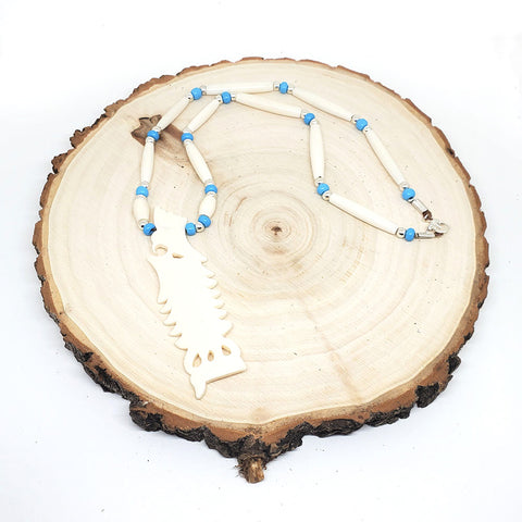 White Buffalo Bone Necklace - Eagle/Tree of Peace