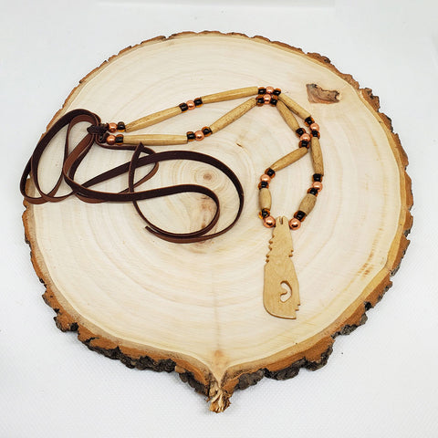 Antique Buffalo Bone Howling Wolf Necklace; SunHeart Rises Designs