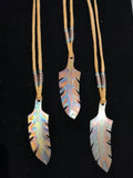 Copper feather pendant necklace - 2 variations; by Wesley Havill