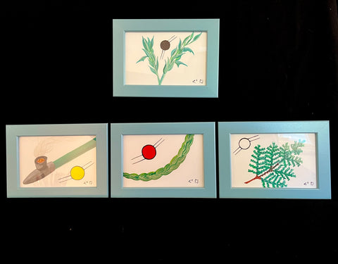 "Four Medicines" Framed Set of 4 Original Watercolour Paintings; by Patrick Cheechoo