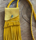 Medicine Bag Necklace with Fringe - Tan; by Rebecca Maracle Mohawk Feathersmith