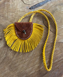 Medicine Bag Necklace with Fringe - Brown & Tan; by Rebecca Maracle Mohawk Feathersmith