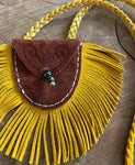 Medicine Bag Necklace with Fringe - Brown & Tan; by Rebecca Maracle Mohawk Feathersmith