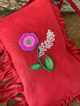 Red Deer Leather Beaded Shoulder Bag; By Laura Leonard Originals