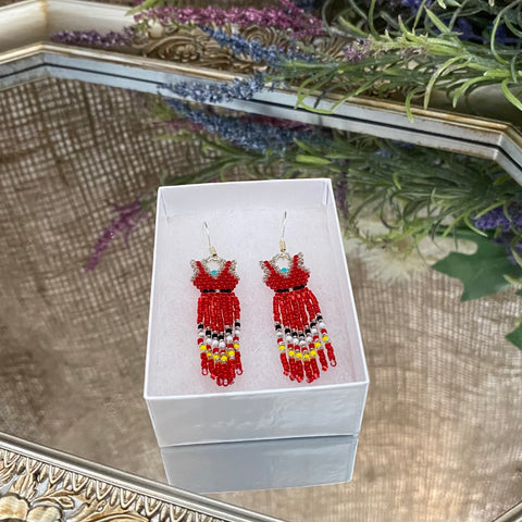 Red Dress Beaded Earrings; by Lillian's Indiancrafts