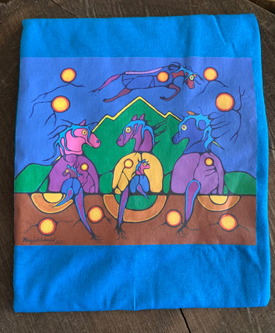 Native Ponies Jumping over Thunder Mountain T-shirt; Rhonda Snow