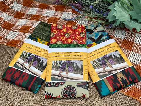 Beeswax Food Wraps - Package of 3; by Lake Reflections Apiary