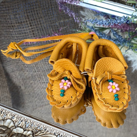 Rearview Mirror Hanging Beaded Mini Moccasins; by Lillian's Indiancrafts
