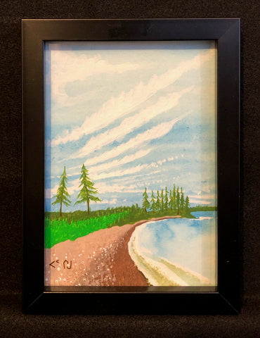 "Lake Superior at Rossport" Framed Canvas; By Patrick Cheechoo